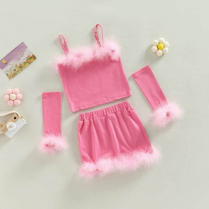 Furry Trim Top W/ Sleeves + Skirt - Shopminidrip