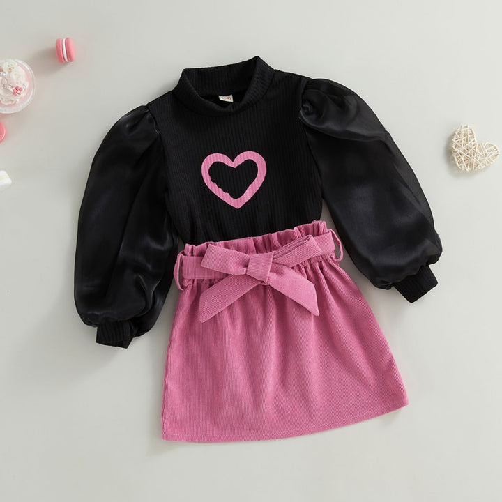 Heart Puff Long Sleeve Top W/ Skirt - Shopminidrip