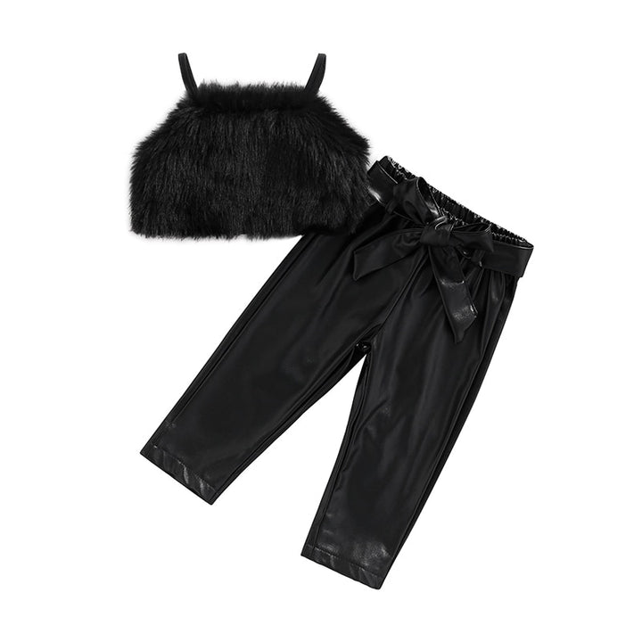 Fuzzy Crop Top W/ Belted Pants - Shopminidrip