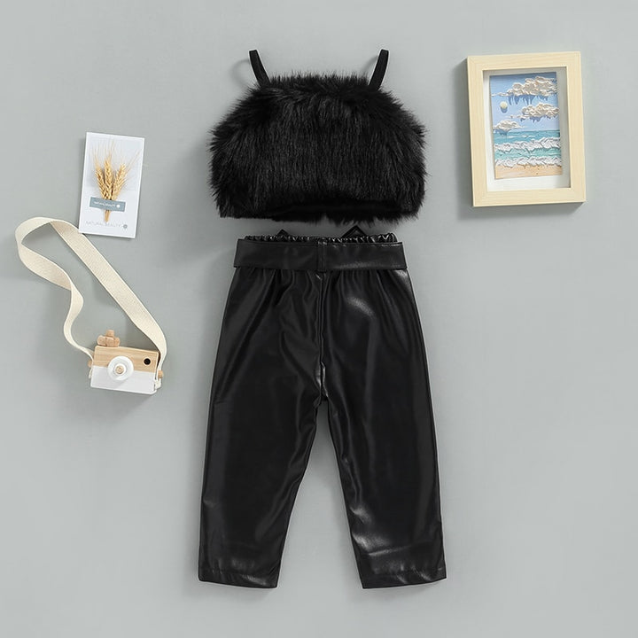 Fuzzy Crop Top W/ Belted Pants - Shopminidrip