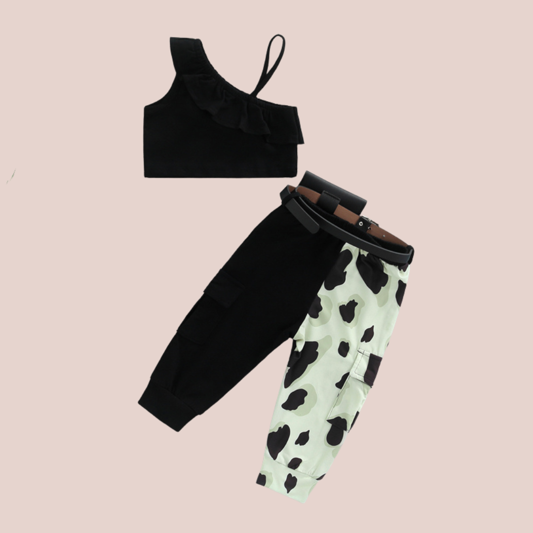 Ruffled Top W/ Cow Pants & Bag - Shopminidrip