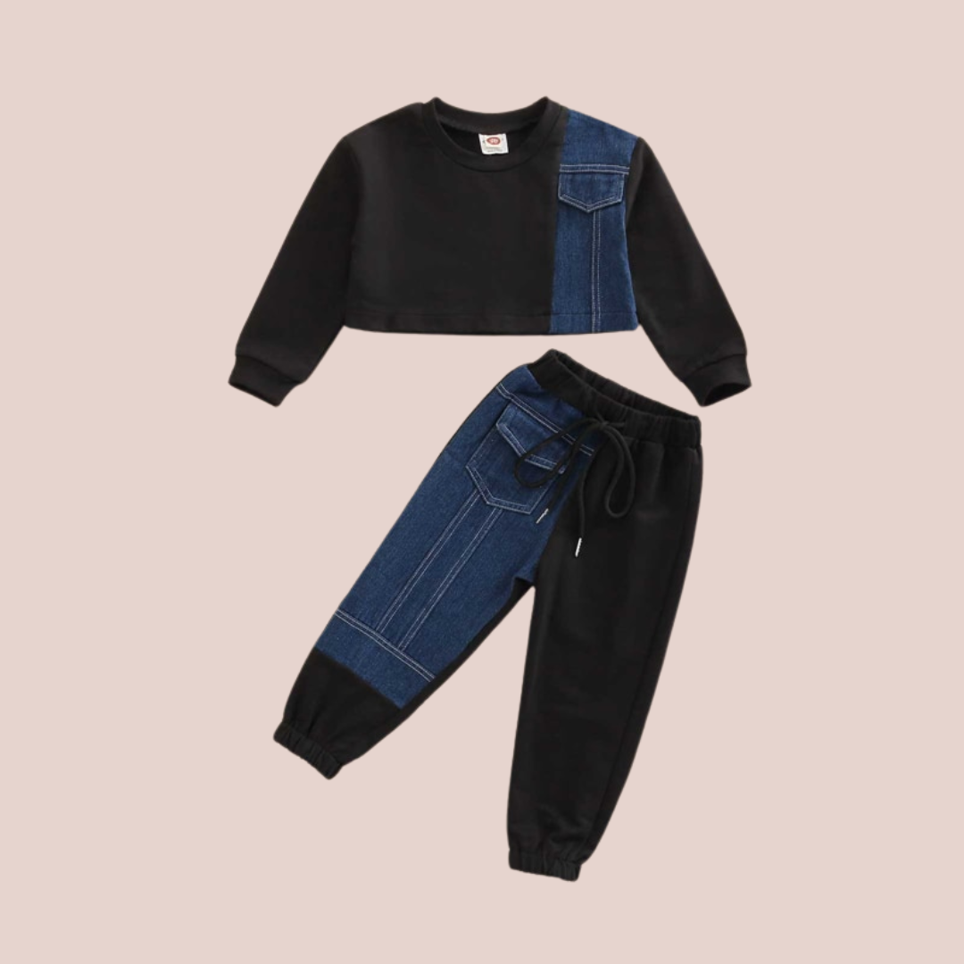 Denim Patchwork Sweatshirt & Pants - Shopminidrip